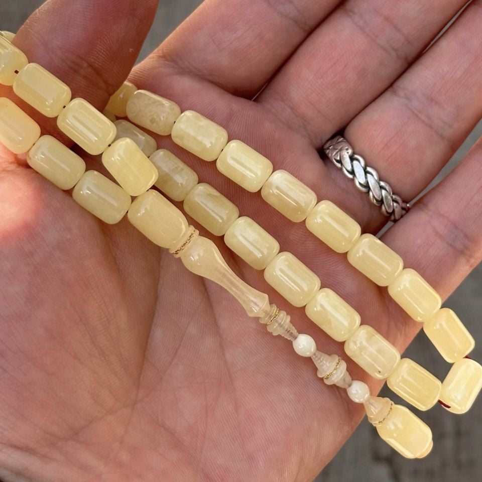 Altın İşlemeli Damla Kehribar Tesbih