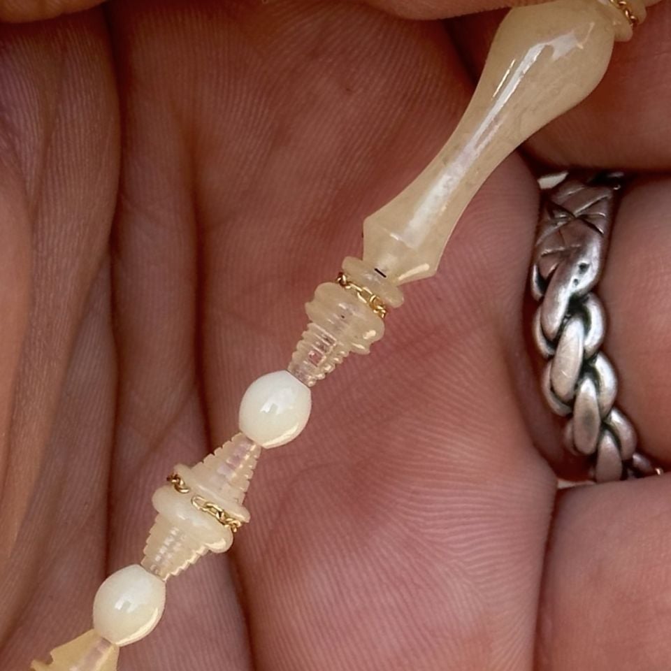 Altın İşlemeli Damla Kehribar Tesbih