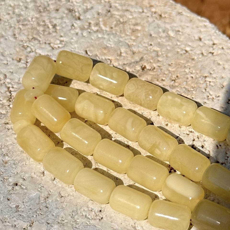 Altın İşlemeli Damla Kehribar Tesbih