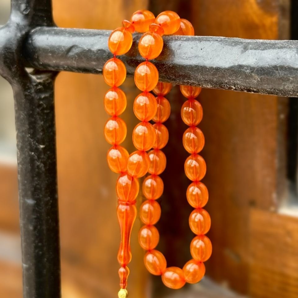 Eski Malzemeden Altın Püskül Zar Kehribar Tesbih