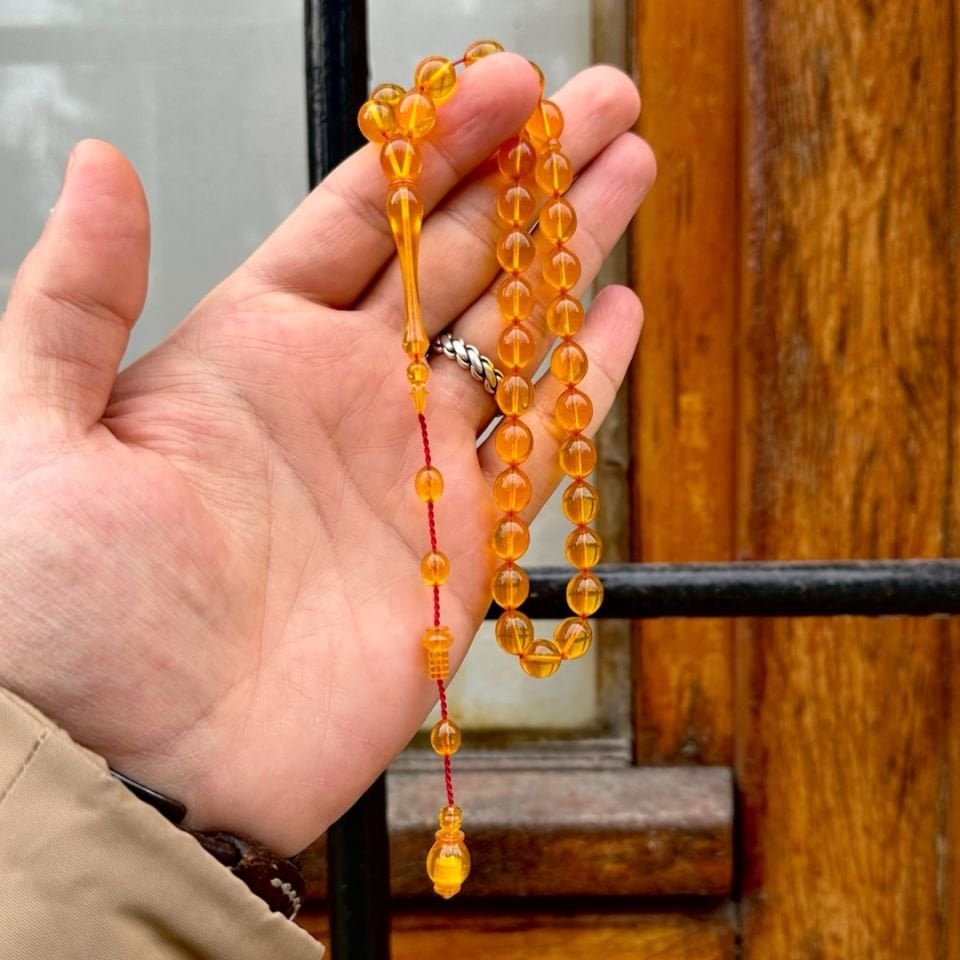Turuncu Zar Kehribarı Tesbih