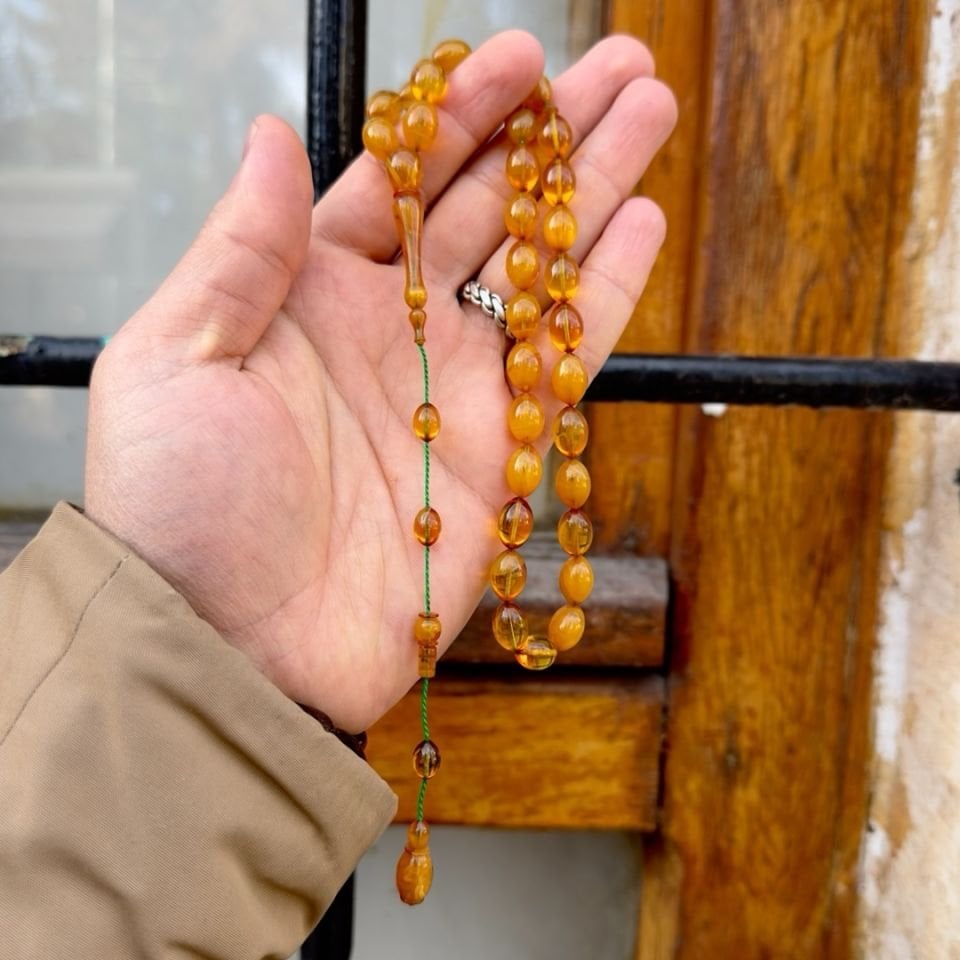 Beyzi Kesim Usta İşi Sıkma Kehribarı Tesbih