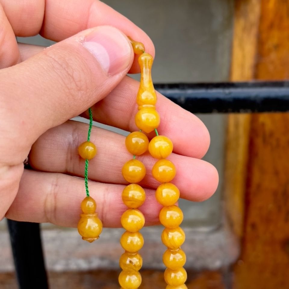 El Boyda Hareli Usta İşi Sıkma Kehribarı Tesbih