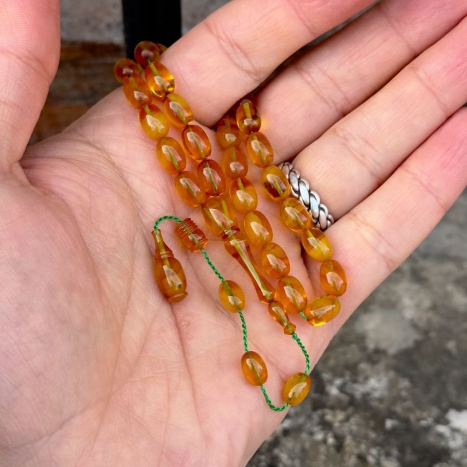 Usta işçilikli El Boyda Beyzi Kesim Kehribar Tesbih