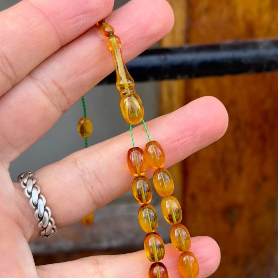 Usta işçilikli El Boyda Beyzi Kesim Kehribar Tesbih