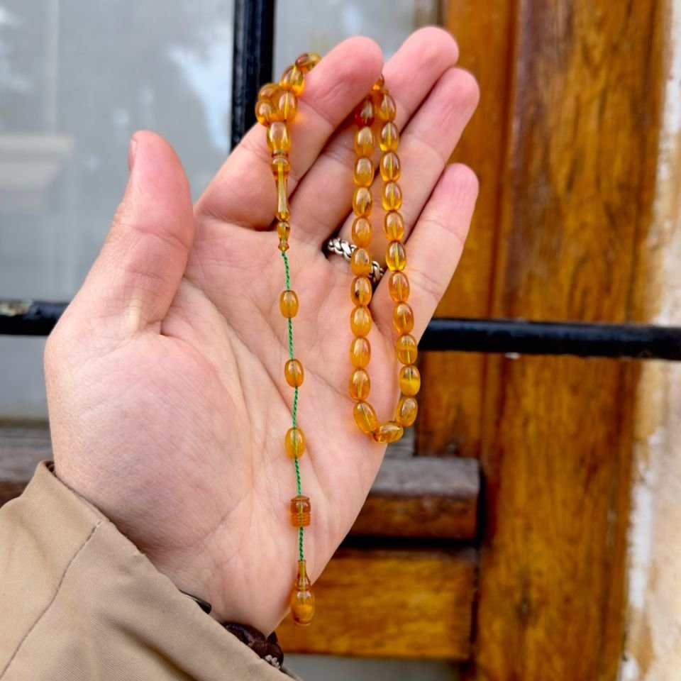 Usta işçilikli El Boyda Beyzi Kesim Kehribar Tesbih