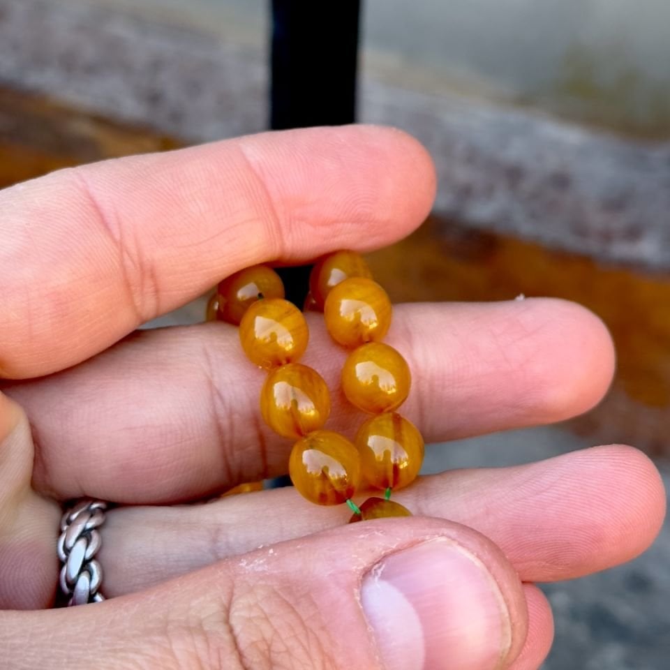 Usta İşi Sığırcık Kesim Sıkma Kehribar Tesbih