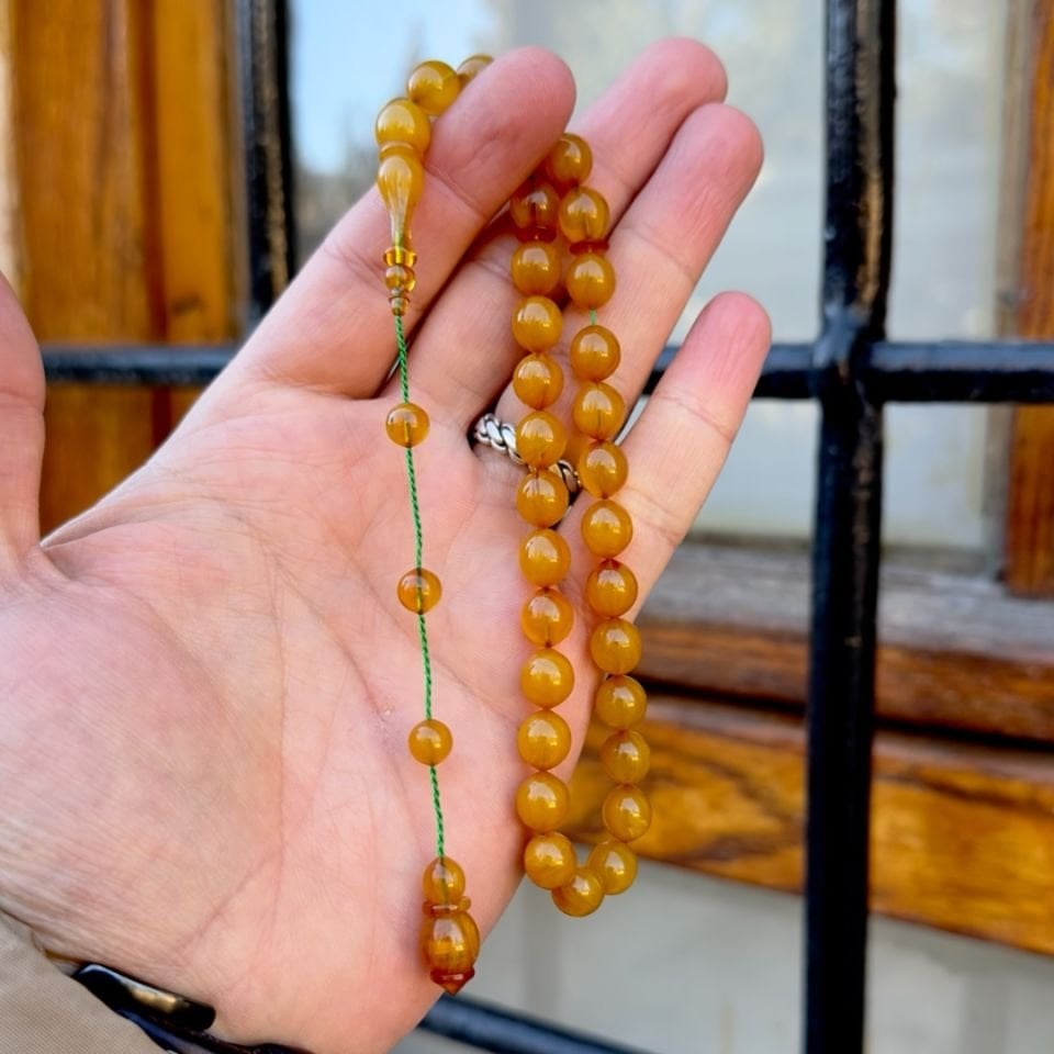 Usta İşi Sığırcık Kesim Sıkma Kehribar Tesbih