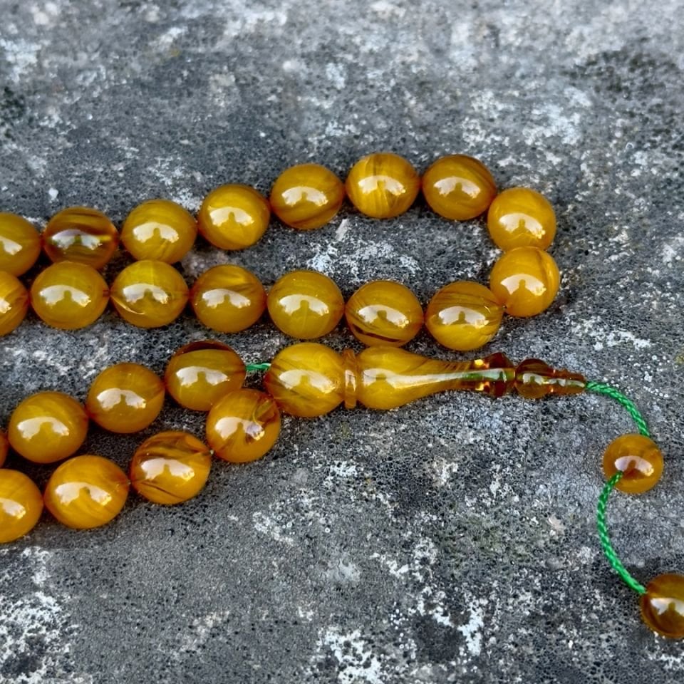 Usta İşi Sığırcık Kesim Sıkma Kehribar Tesbih