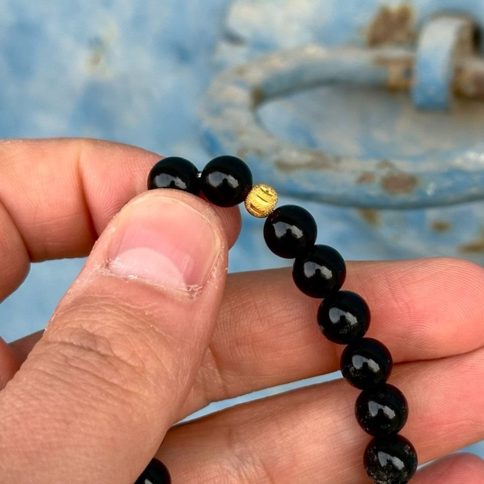 Usta İşi Altın Tasarımlı Onix Taşlı Erkek Bileklik