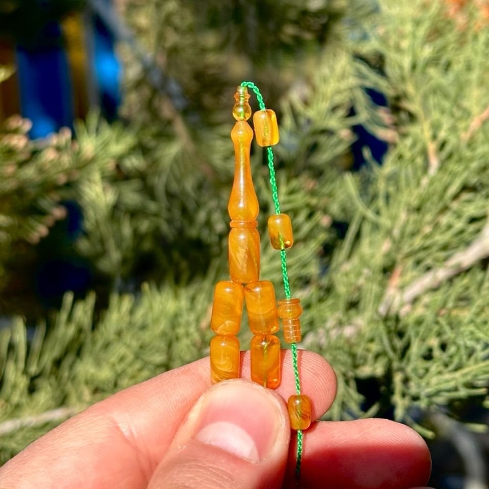 İnce Kapsül Kesim Hareli Sıkma Kehribar Tesbih