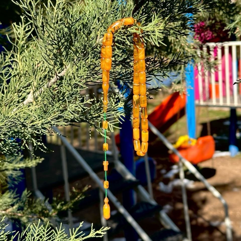 İnce Kapsül Kesim Hareli Sıkma Kehribar Tesbih