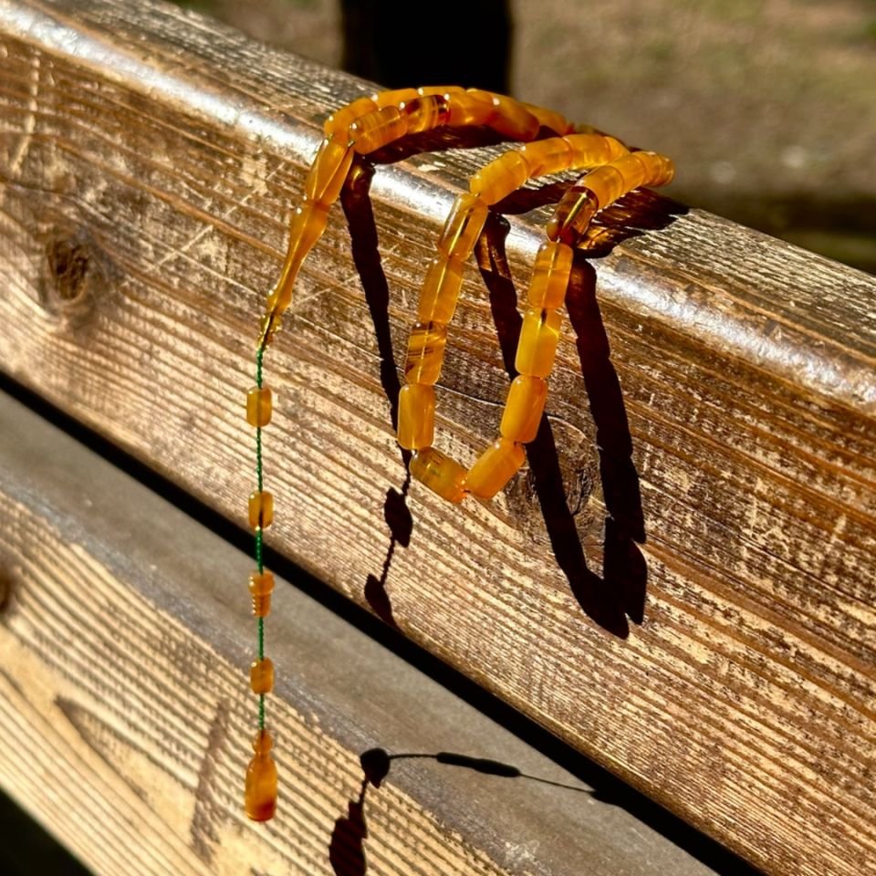 İnce Kapsül Kesim Hareli Sıkma Kehribar Tesbih