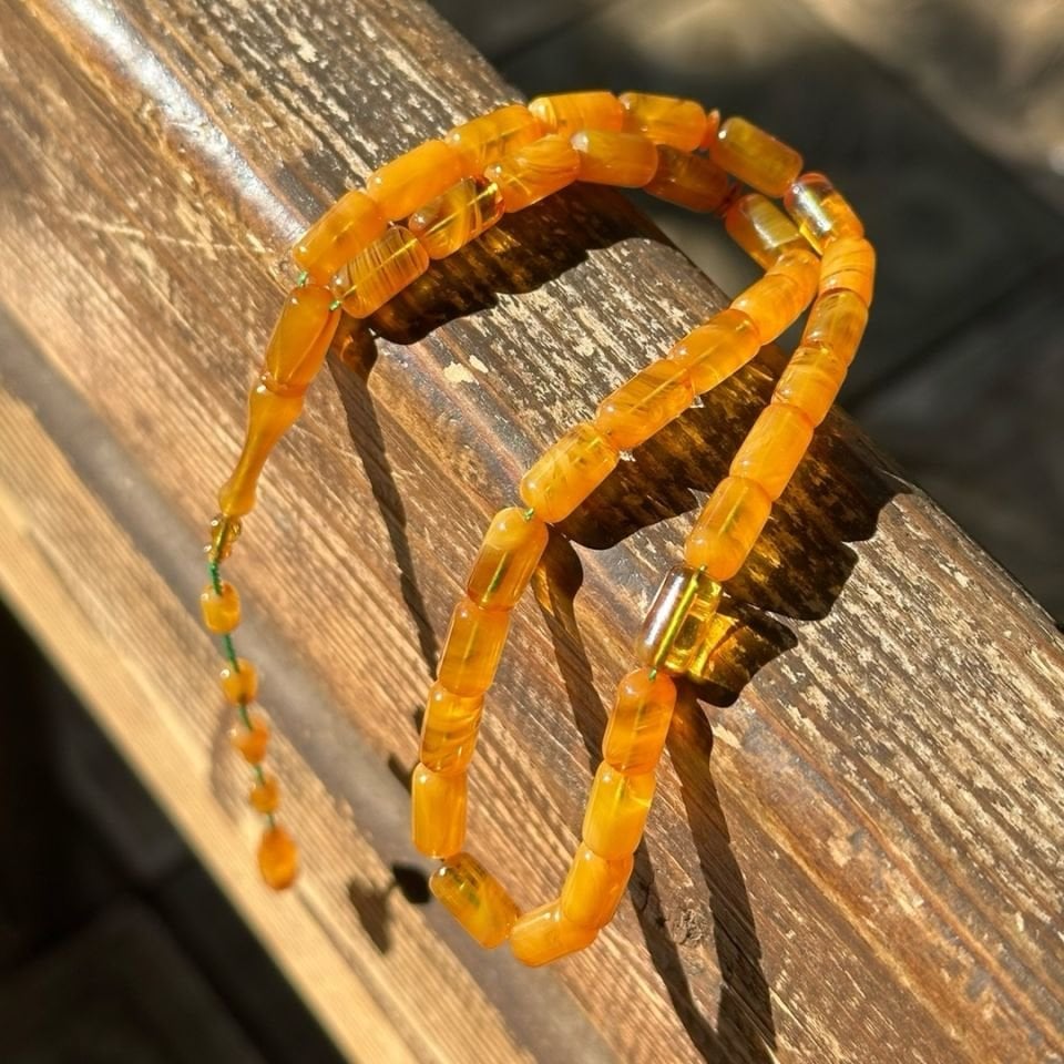 İnce Kapsül Kesim Hareli Sıkma Kehribar Tesbih