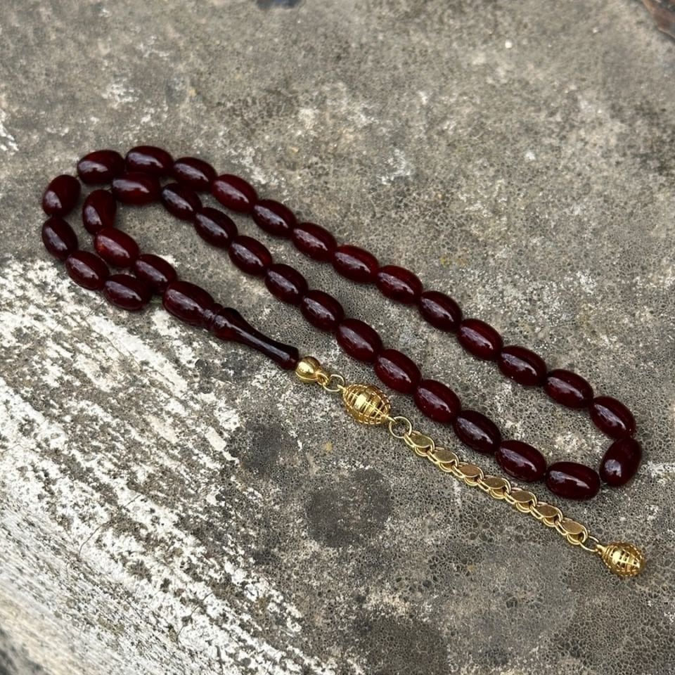 Ufak Boyda Vişne 14 Ayar Altın Püsküllü Tesbih