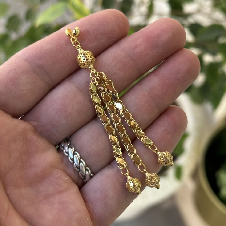 Üçlü Pullu Zincir Altın Püskül