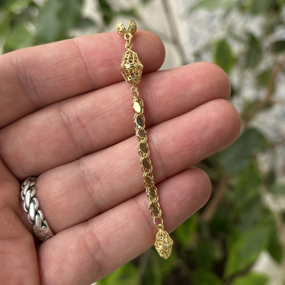 Tekli Pullu Zincir 14k Altın Püskül