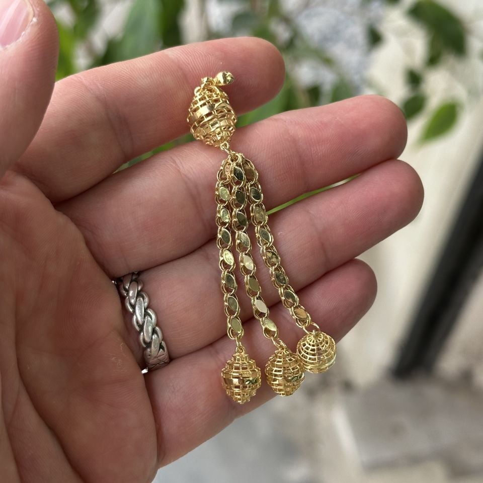 Üçlü Aplik Medel 14 Ayar Altın Püskül