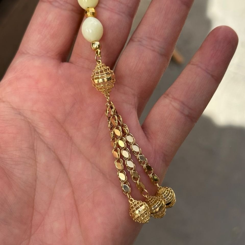 Altın Püsküllü Usta İşi Kaliningrad Damla Kehribar Tesbih