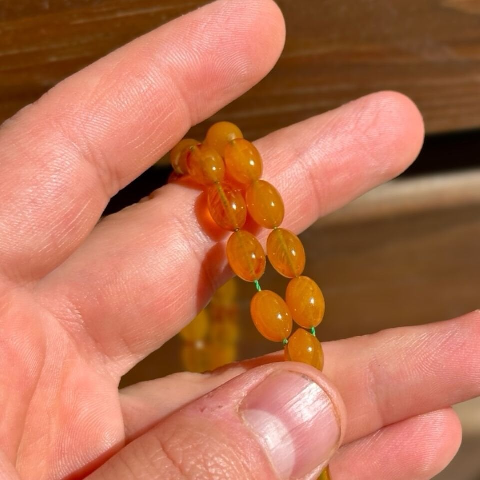 Telkari Model Tekli Altın Püsküllü Kehribar Tesbih