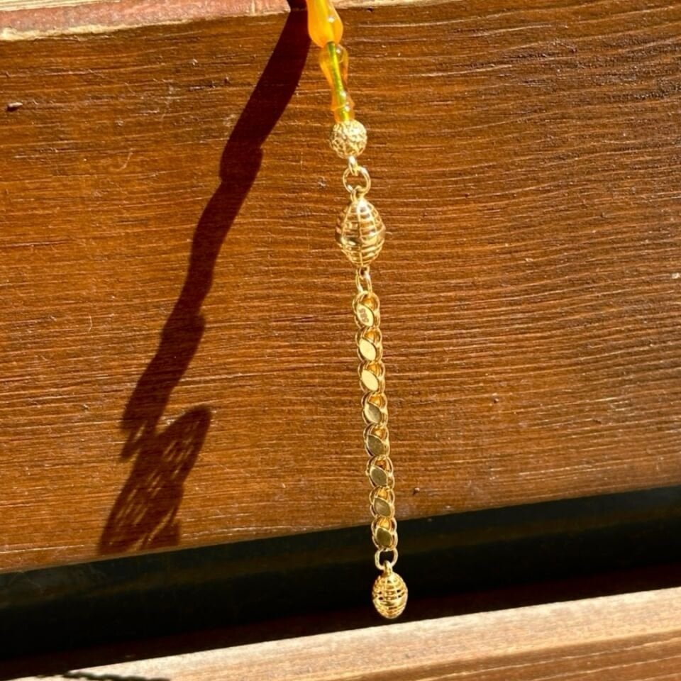 Telkari Model Tekli Altın Püsküllü Kehribar Tesbih