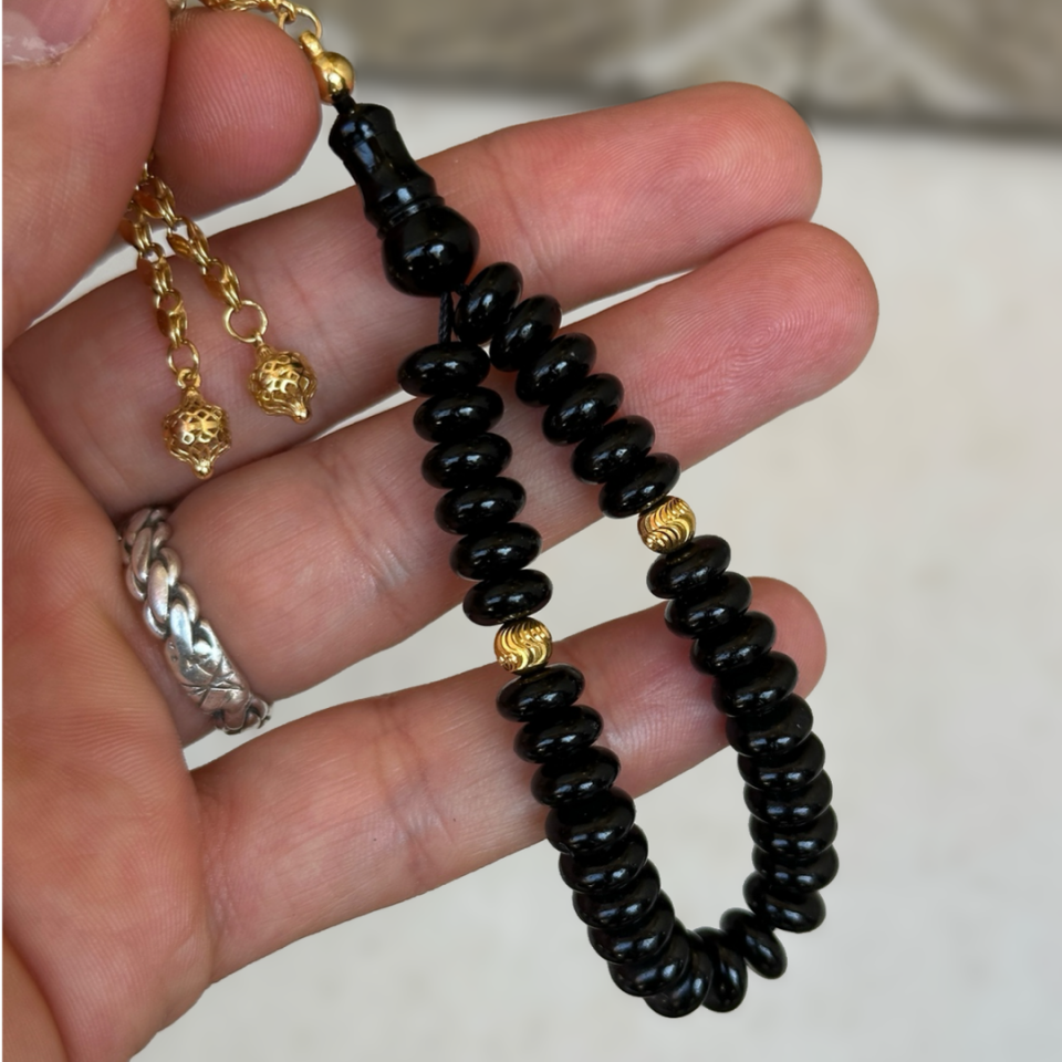 Üç Parmak Ufak Oltu Taşı Tesbih