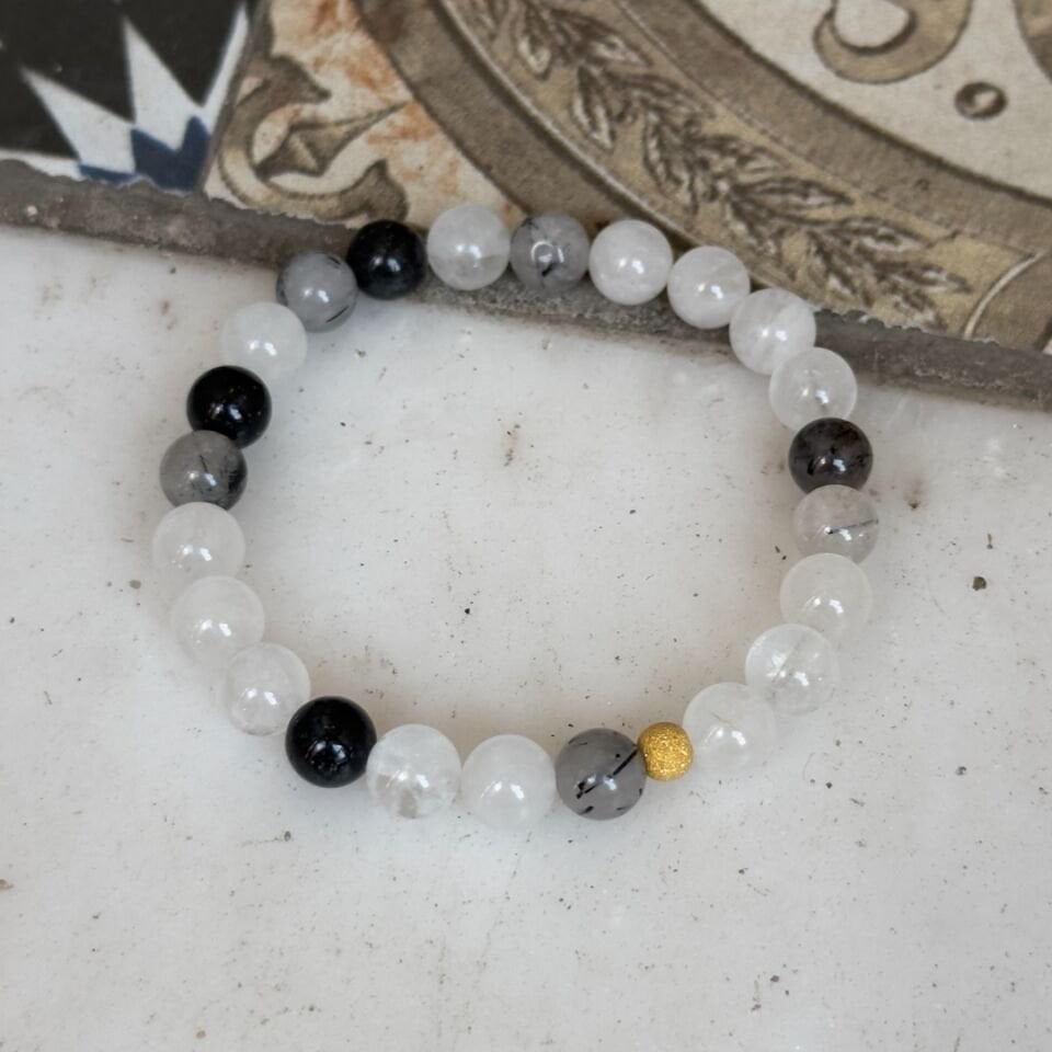 Altın Tasarım Rutil Kuvars Taşlı Erkek Bileklik