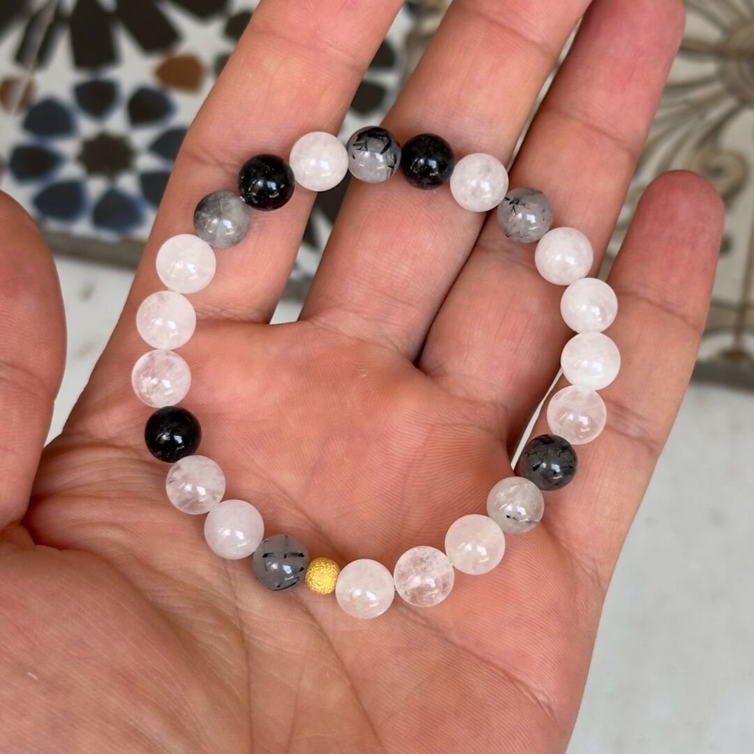 Altın Tasarım Rutil Kuvars Taşlı Erkek Bileklik