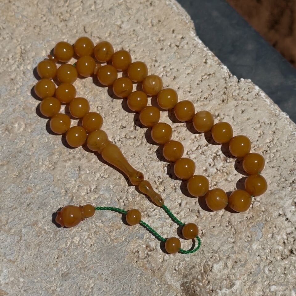 Sarı Hareli Kehribar Tesbih