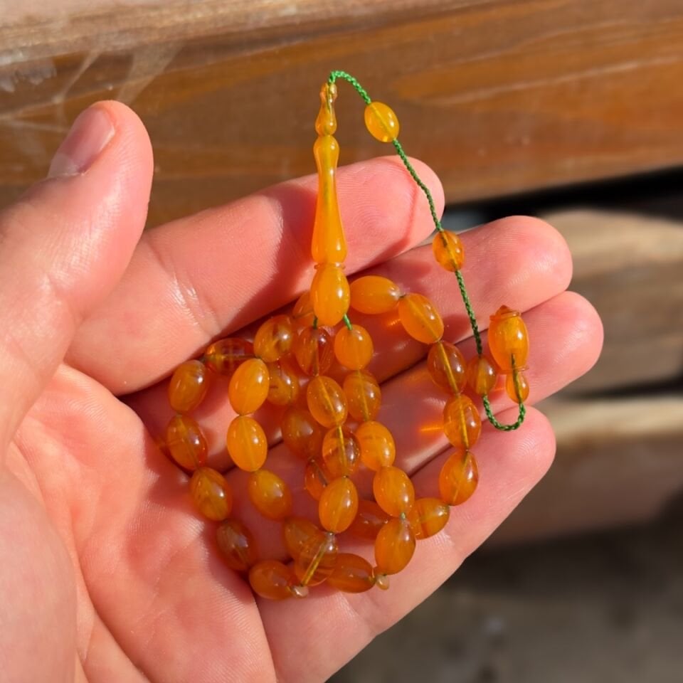 Orijinal El Tornası Kehribar Tesbih