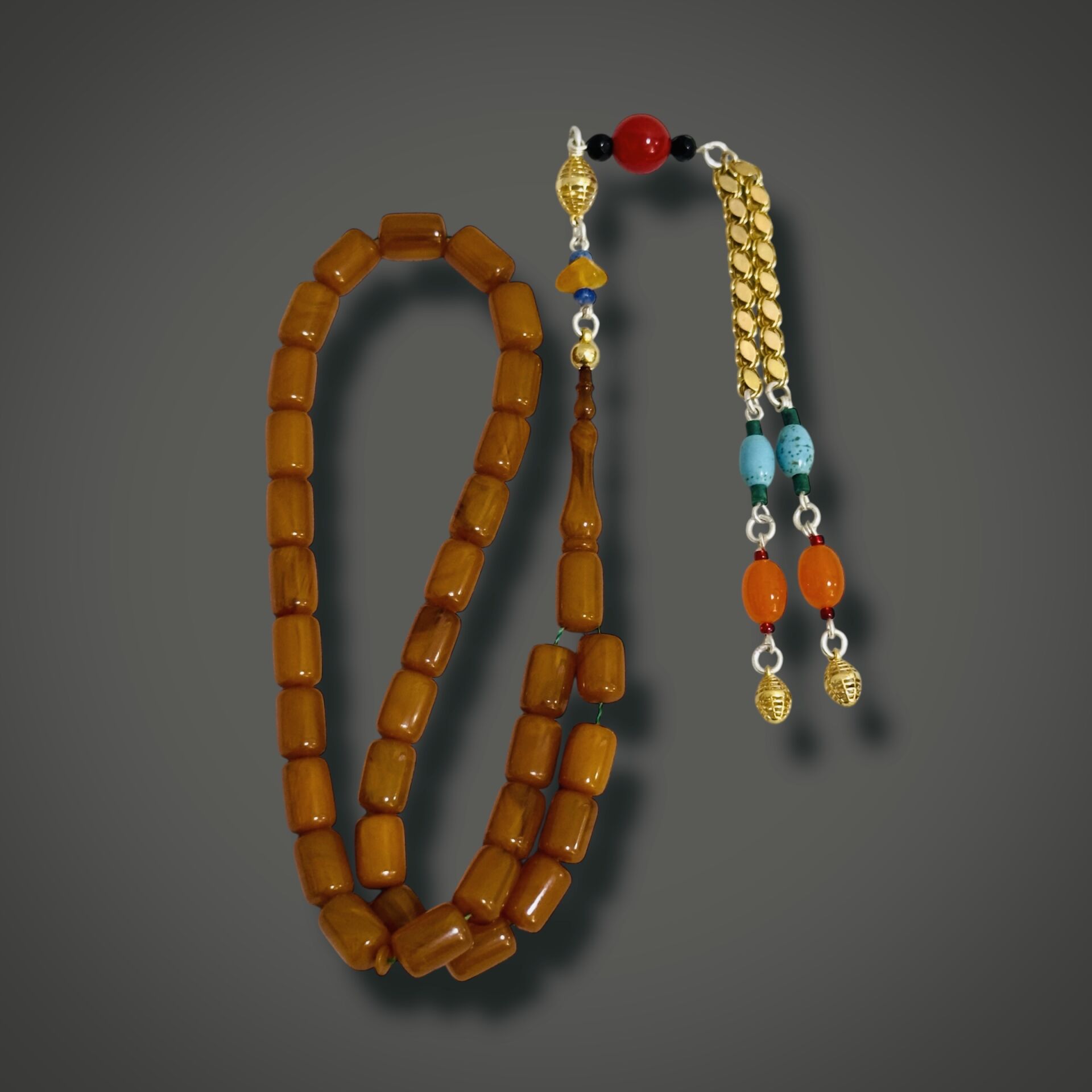 Otantik Altın Püsküllü Kehribar Tesbih