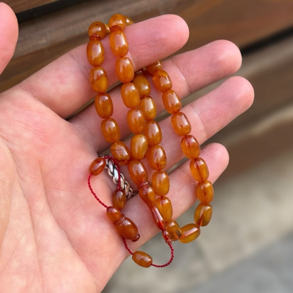 Hareli Kızarık Sıkma Kehribar Tesbih