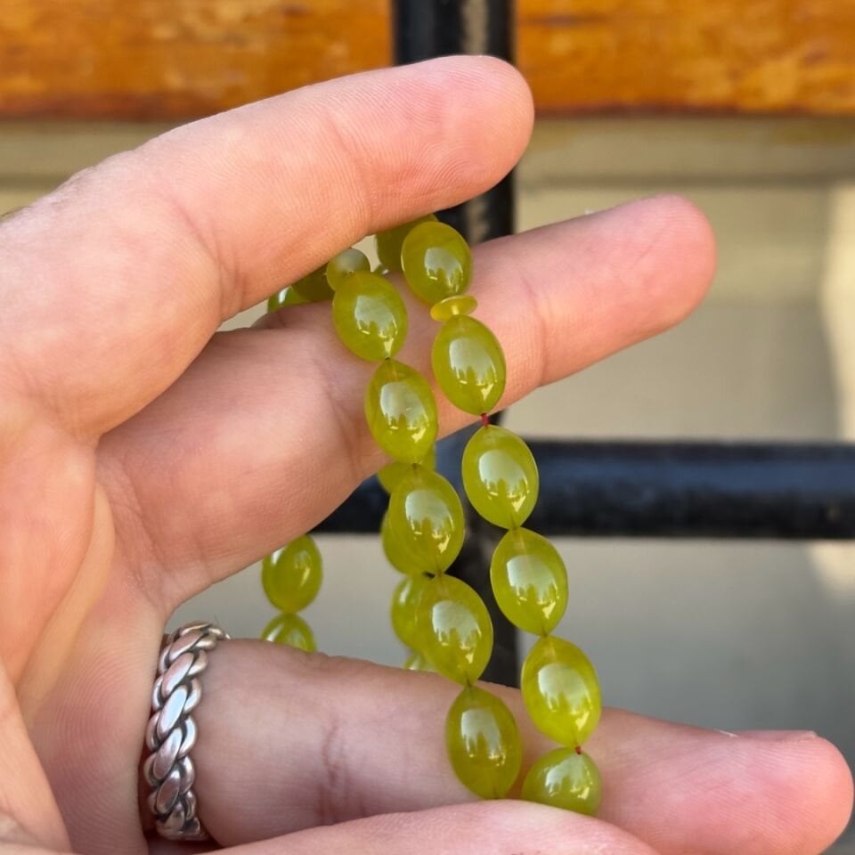 Antik Yeşil Hareli Sıkma Kehribar Tesbih