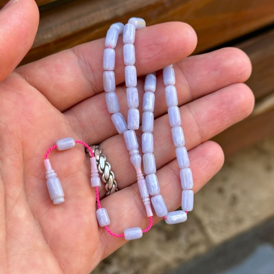 Mor Tonda Hareli Usta İşi Katalin Tesbih