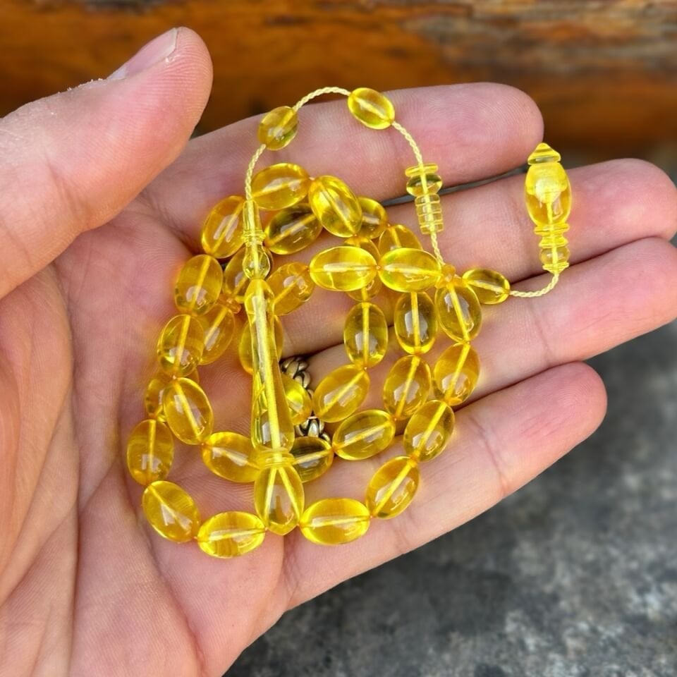 Limon Sarısı Şefaf Zar Kehribar Tesbih