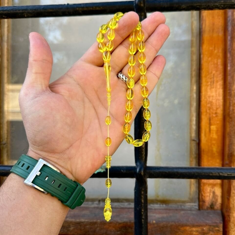 Limon Sarısı Şefaf Zar Kehribar Tesbih