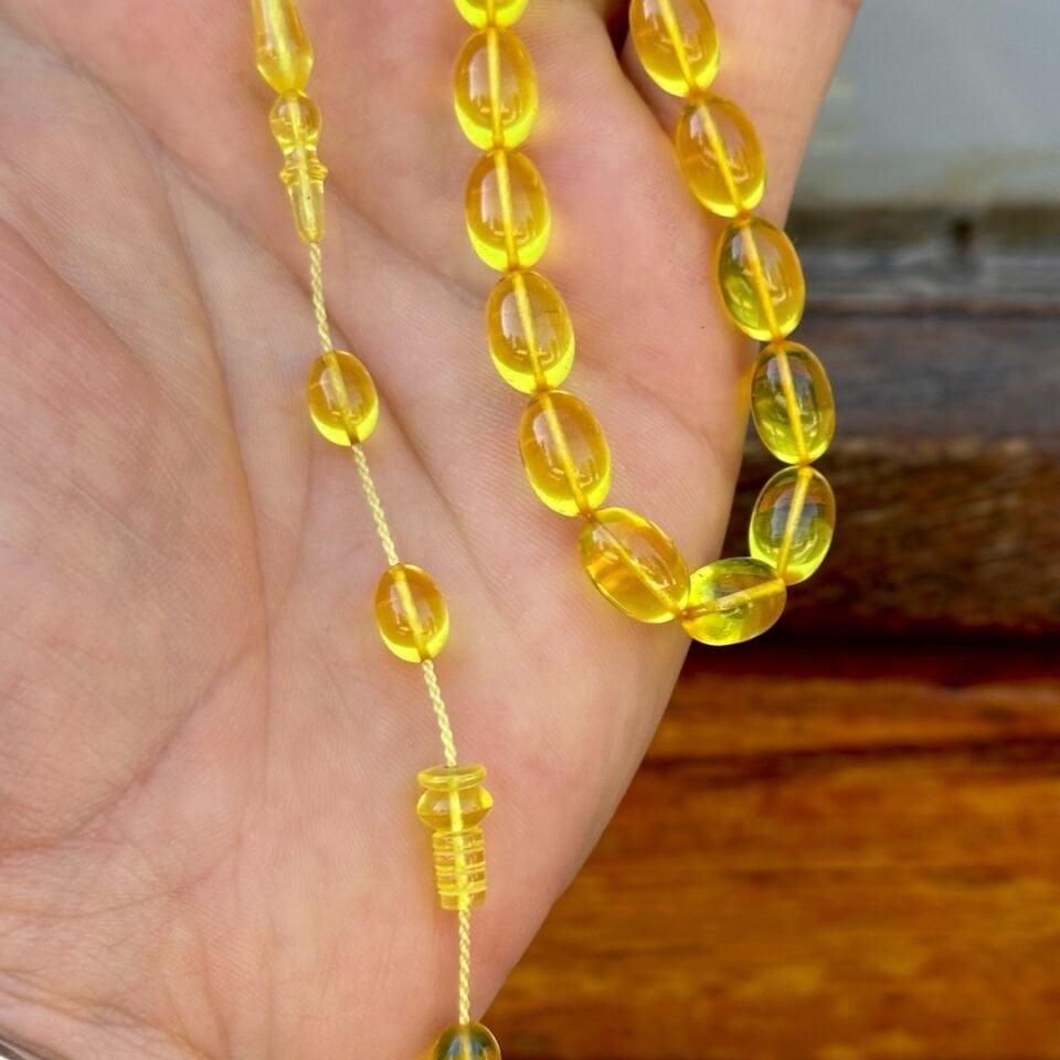 Limon Sarısı Şefaf Zar Kehribar Tesbih