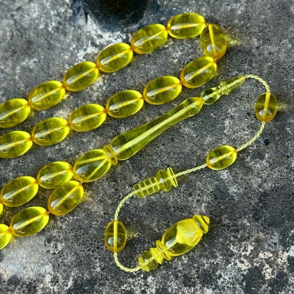 Limon Sarısı Şefaf Zar Kehribar Tesbih