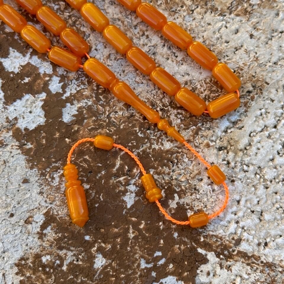 Portakal Sarısı Ufak Boyda Kehribar Tesbih