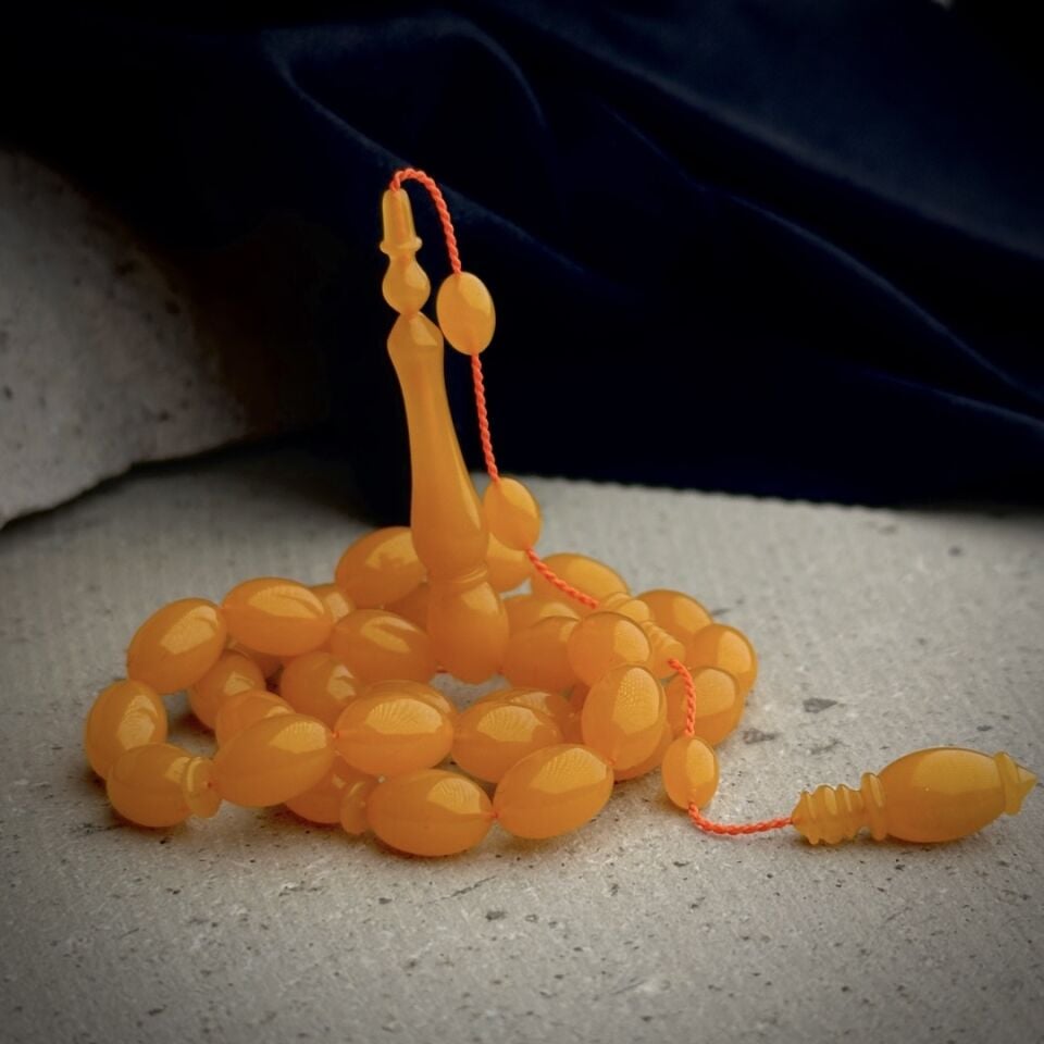 Beyzi Kesim Turuncu Zar Kehribar Tesbih