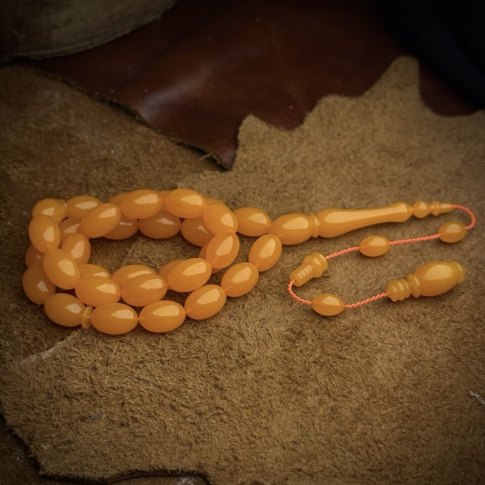 Beyzi Kesim Turuncu Zar Kehribar Tesbih