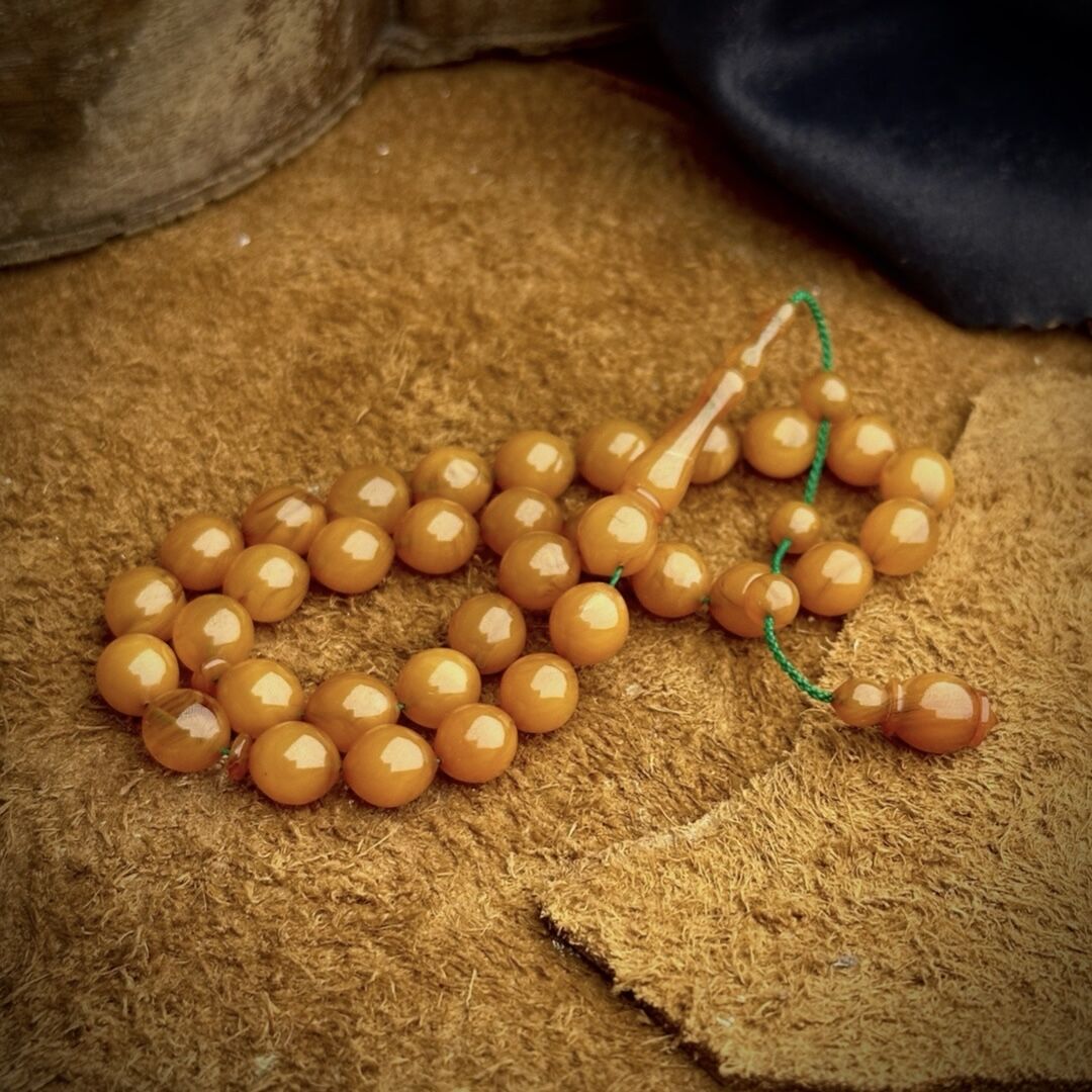 Usta Yapımı Hardal Kehribar Tesbih