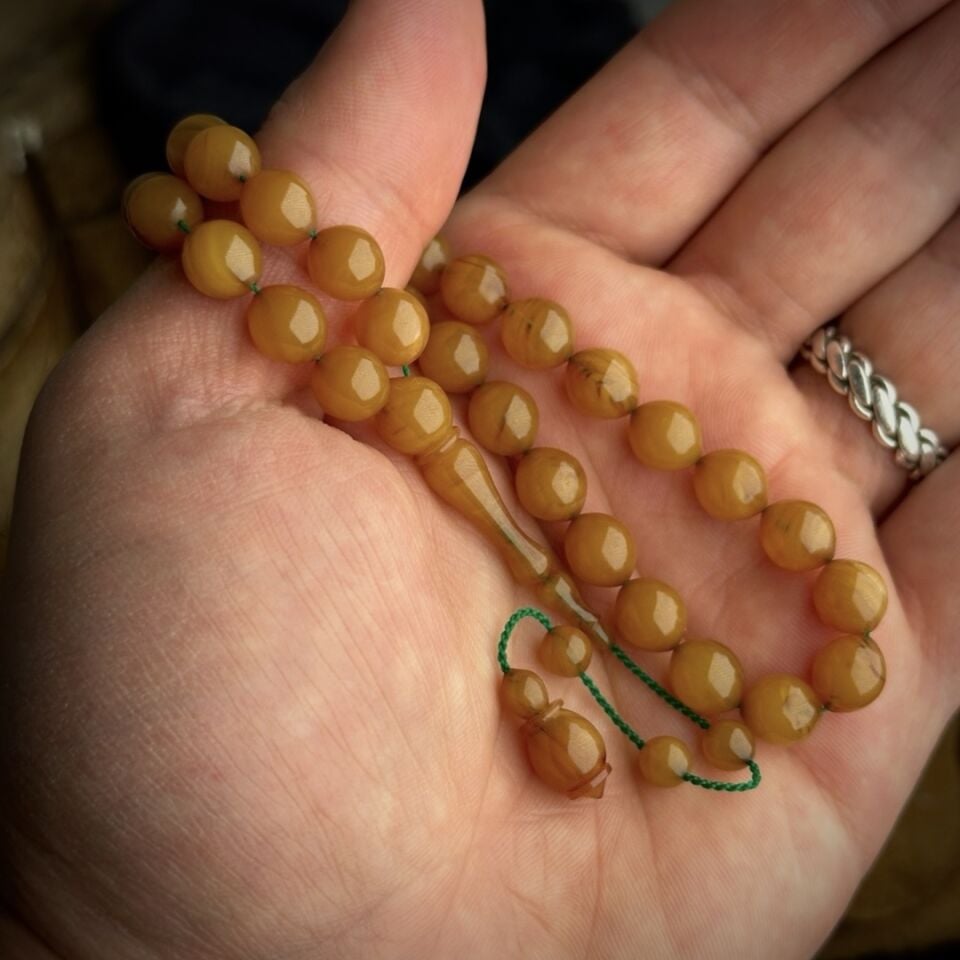 Usta Yapımı Hardal Kehribar Tesbih