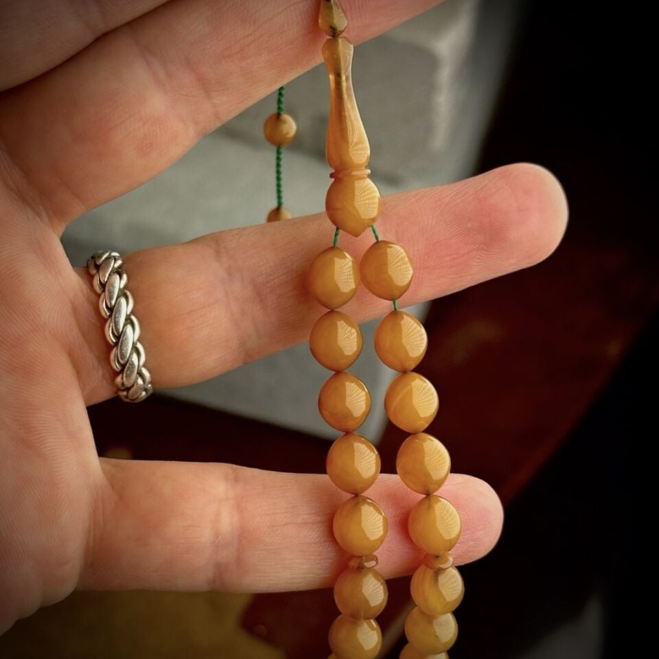 Usta Yapımı Hardal Kehribar Tesbih