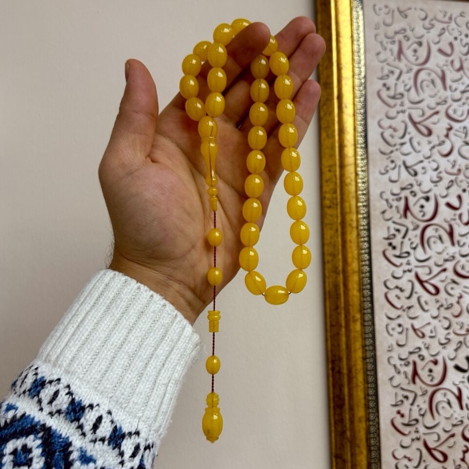 İri Boyda Usta İşi Sıkma Kehribar Tesbih