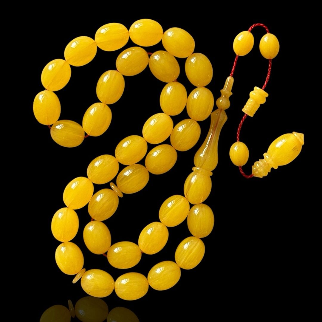 İri Boyda Usta İşi Sıkma Kehribar Tesbih