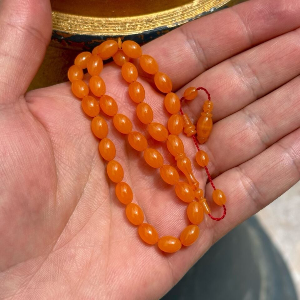 Usta İşi Kayısı Zar Kehribarı Tesbih